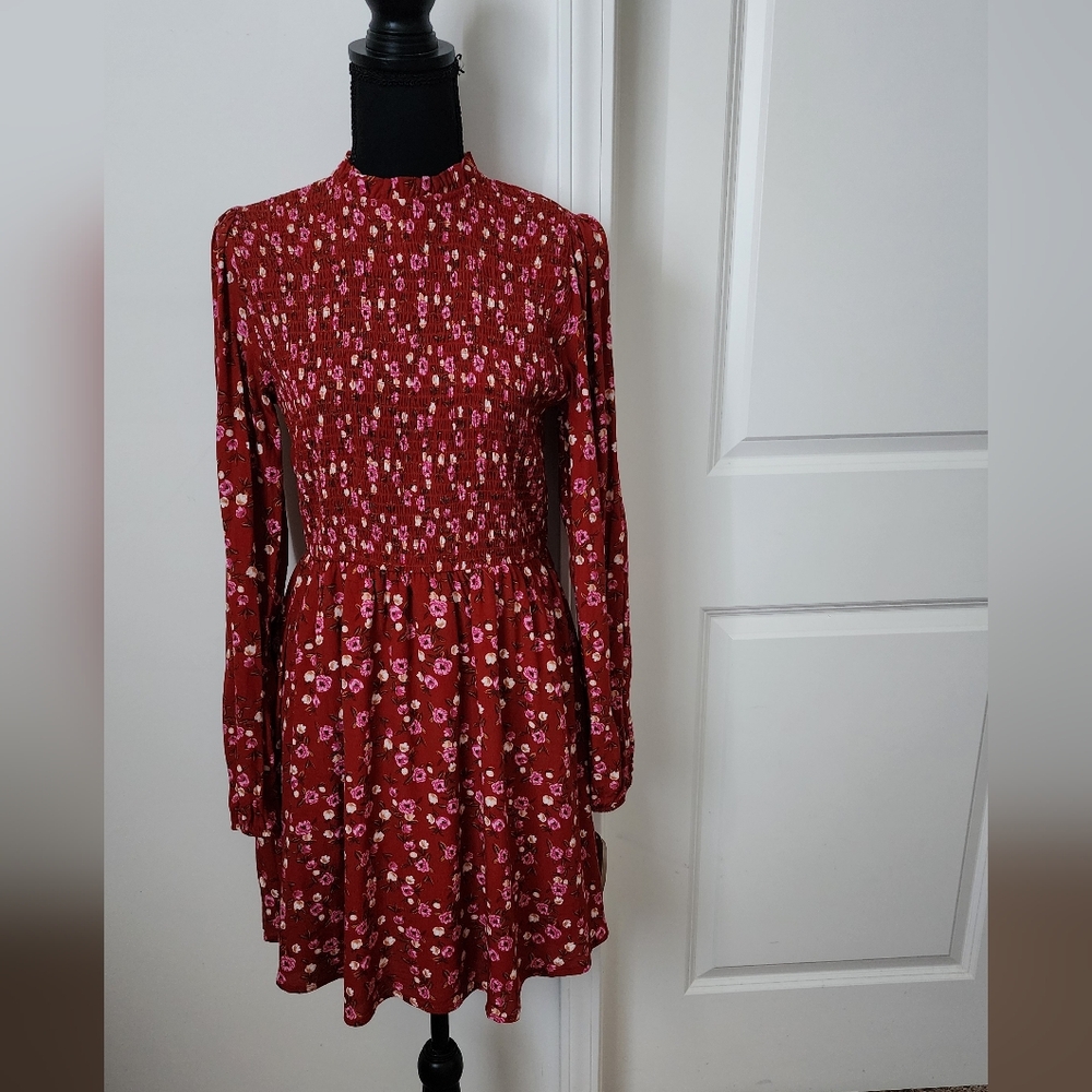 Floral Cottagecore Longsleeve Dress Womens Size M Red and Pink NWT Preppy Spring